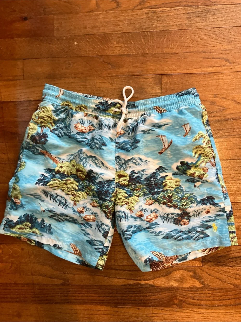 Polo Ralph Lauren Eagle / Island Landscape Swim Trunks Mens Medium